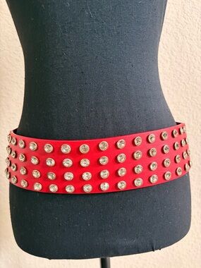 Studded Red Waist Belt - Fashion Accessory